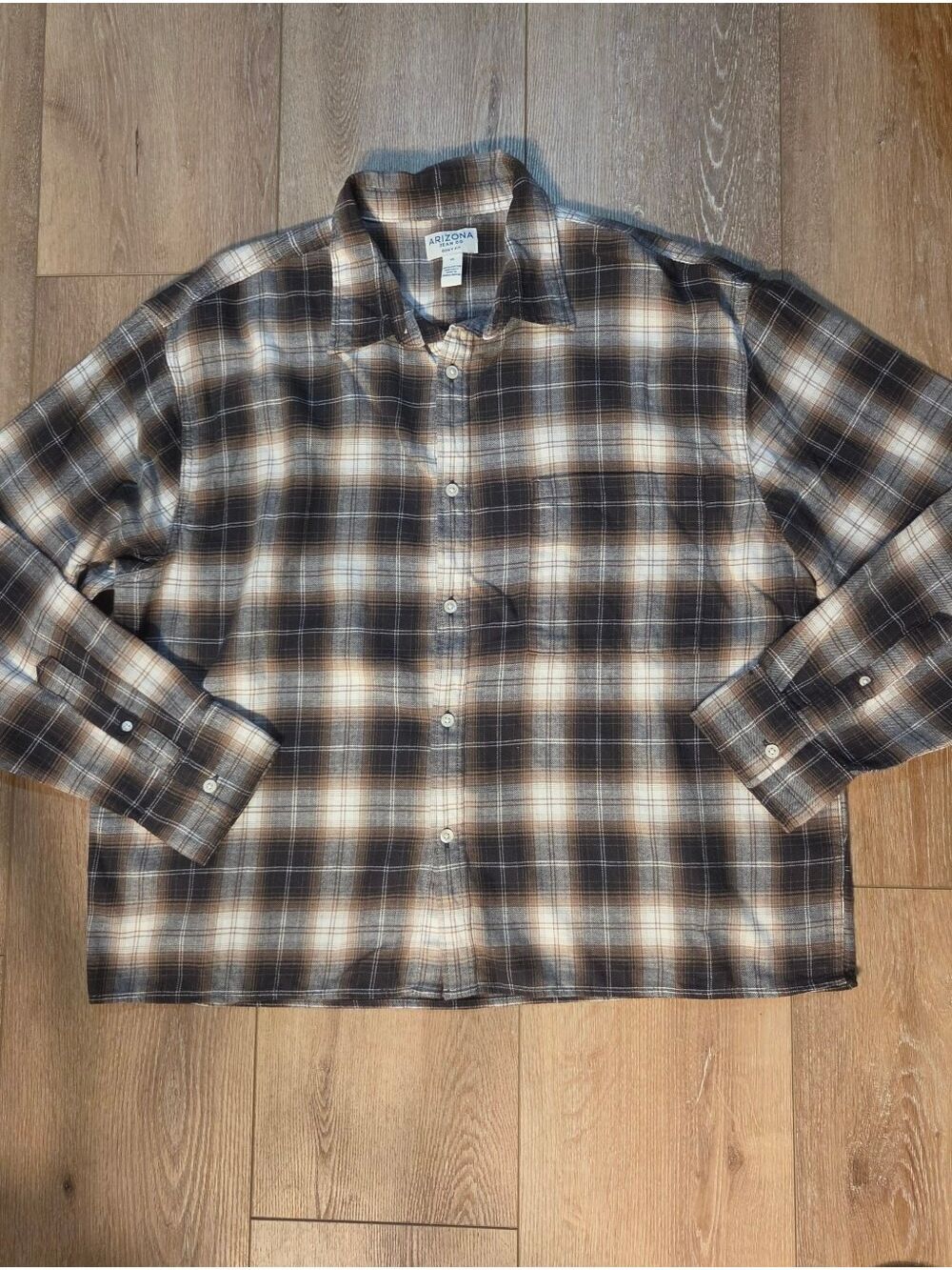 NWT Arizona Vintage Plaid Button-Up Shirt in Brown & Cream XL